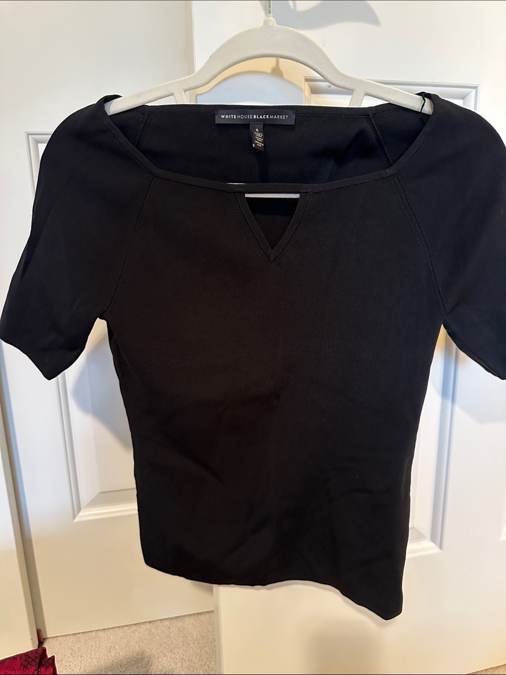 White House Black Market Black Short Sleeve Scoop Neck Top with V-Notch